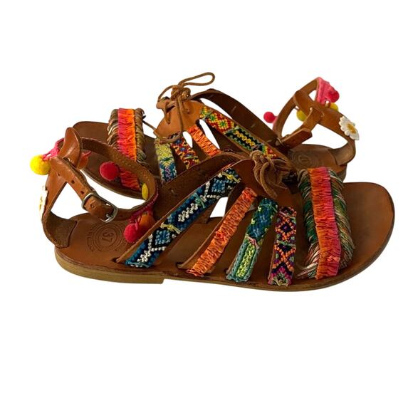 Elina Linardaki Women's Hula Hoop Woven Pom Pom Gladiator Sandal Size 37 - Picture 1 of 10